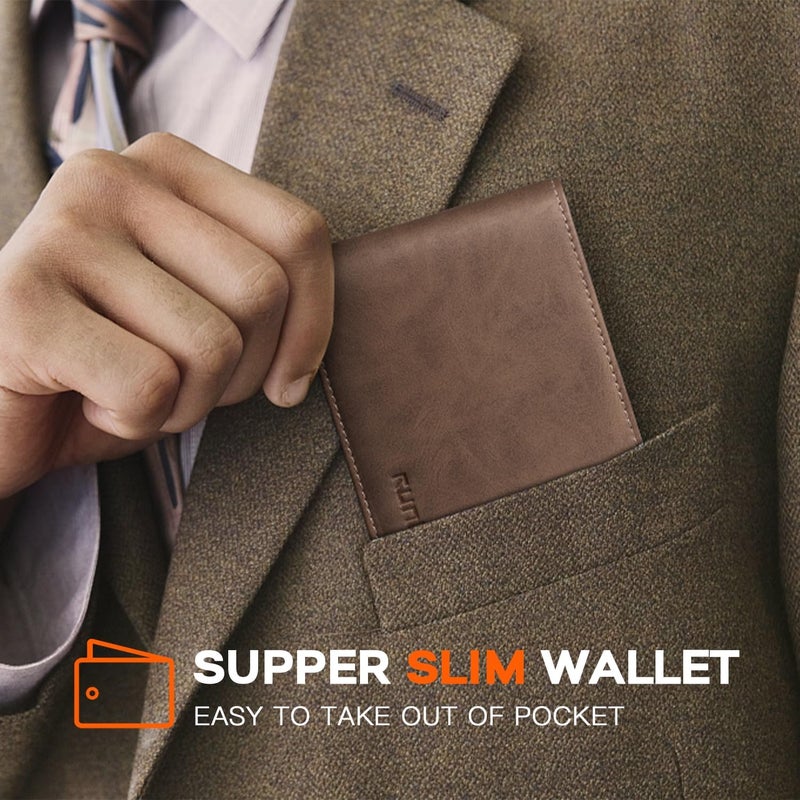 RUNBOX Wallet for Men Slim Leather Bifold RFID Blocking Minimalist Front Pocket Design with Gift Box - Image 5